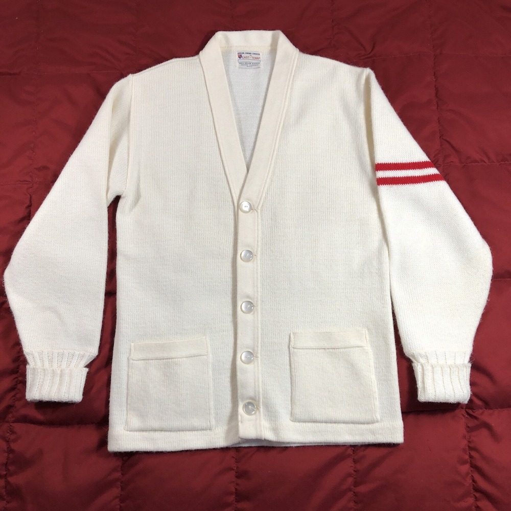 VTG East-Tenn‎ Official Award Sweater Men's Ivory Cream Varsity Cardigan